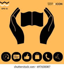 Hands holding book- protection icon
