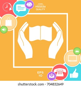 Hands holding book- protection icon