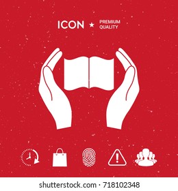 Hands holding book- protection icon