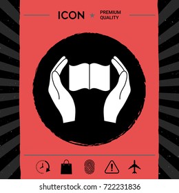 Hands holding book- protection icon