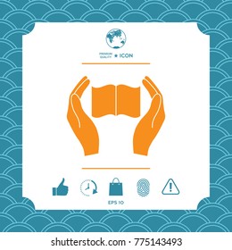 Hands holding book- protection icon