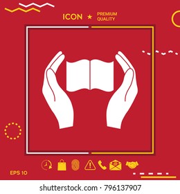 Hands holding book- protection icon