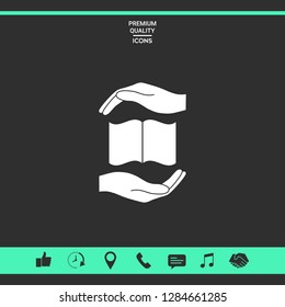 Hands holding book- protection symbol. Graphic elements for your design