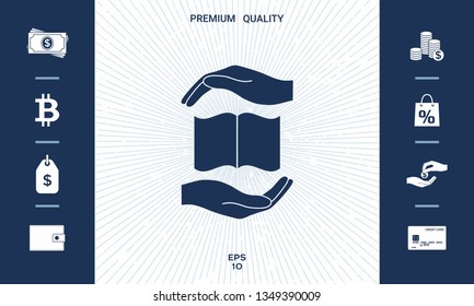 Hands holding book- protection symbol. Graphic elements for your design
