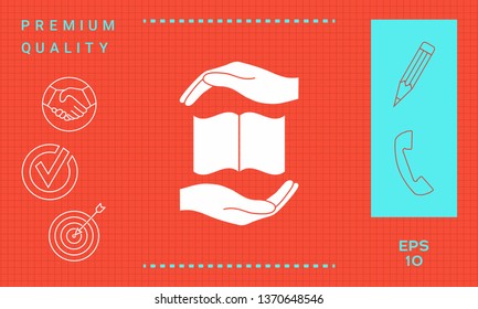 Hands holding book- protection symbol. Graphic elements for your design