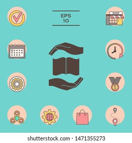 Hands holding book- protection symbol. Graphic elements for your design