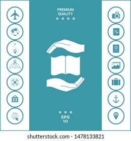 Hands holding book- protection symbol. Graphic elements for your design