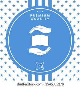 Hands holding book- protection symbol. Graphic elements for your design