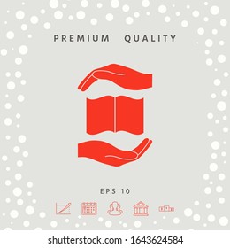Hands holding book- protection symbol. Graphic elements for your design