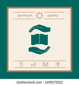 Hands holding book- protection symbol. Graphic elements for your design