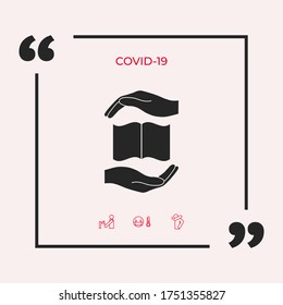 Hands holding book- protection symbol. Graphic elements for your design