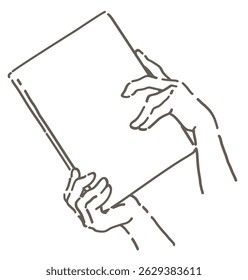 Manos sosteniendo un libro. Línea simple. Ilustración de boceto de Vector.