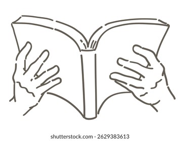 Hands holding a book. Simple line. Vector sketch illustration.