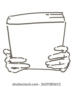 Manos sosteniendo un libro. Línea simple. Ilustración de boceto de Vector.