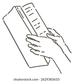Hands holding a book. Simple line. Vector sketch illustration.