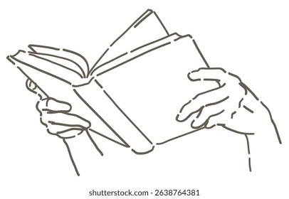 Hands holding a book. Simple line. Vector sketch illustration.