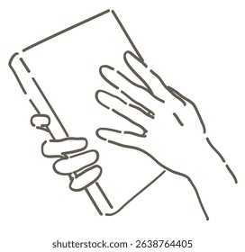 Hands holding a book. Simple line. Vector sketch illustration.