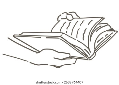Hands holding a book. Simple line. Vector sketch illustration.
