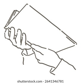 Hands holding a book. Simple line. Vector sketch illustration.