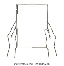 Hands holding a book. Simple line. Vector sketch illustration.