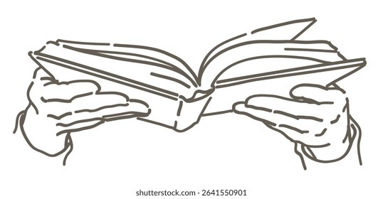 Hands holding a book. Simple line. Vector sketch illustration.