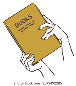 Hands holding a book. Vector sketch illustration.