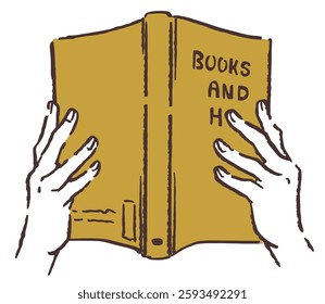 Hands holding a book. Vector sketch illustration.