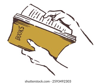 Hands holding a book. Vector sketch illustration.
