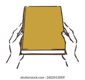 Hands holding a book. Vector sketch illustration.