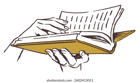 Hands holding a book. Vector sketch illustration.