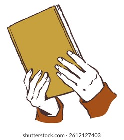 Hands holding a book. Vector sketch illustration.