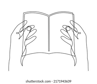 Manual de mano, una línea, contorno continuo dibujado a mano.Leer literatura,obtener educación.Estilo simple de dibujo de una línea,Diseño minimalista.Accionamiento editable,Diseño minimalista.Aislado.Vector