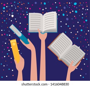Hands holding books design vector illustration