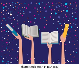Hands holding books design vector illustration