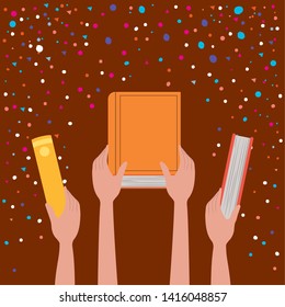 Hands holding books design vector illustration