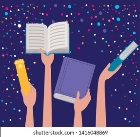Hands holding books design vector illustration