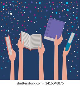 Hands holding books design vector illustration