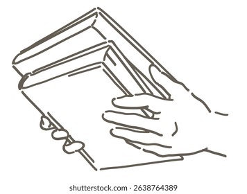 Hands holding books. Simple line. Vector sketch illustration.