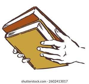 Hands holding books. Vector sketch illustration.
