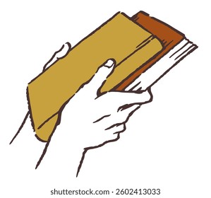 Hands holding books. Vector sketch illustration.