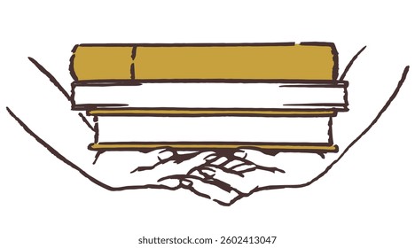 Hands holding books. Vector sketch illustration.