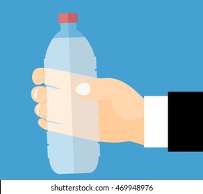 Hands holding bottle with water. Vector Illustration.