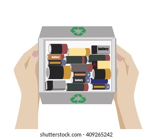 Caja de baterías para el reciclaje de basura. Reciclaje basura. Ilustración vectorial.
