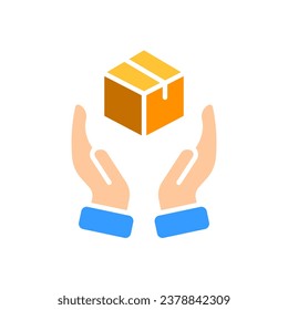 Hands holding box line icon. Delivery, mail, van, transportation, courier, international transport. Vector color icon on white background for business and advertising.