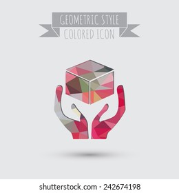 Hands holding box logistic icon