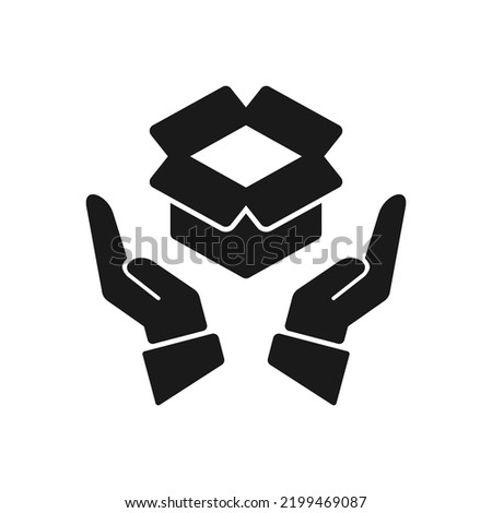 Hands holding box. Pick up point, receive order, collect parcel, delivery services. Shipping delivery symbol. Package tracking vector. Vector flat cartoon illustration for web sites