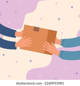 Hands holding a box of shipping service, postal service, Giving a box concept.