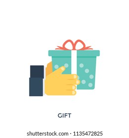 
Hands holding box wrapped in ribbons package, icon to denote gift
