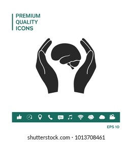 Hands holding brain - protection icon