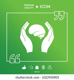 Hands holding brain - protection icon